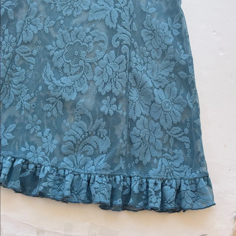 Y2K Victoria’s Secret Lace Mini Dress Naked Blue Bridal Slip L Chamise Teddy Hot - Picture 12 of 17